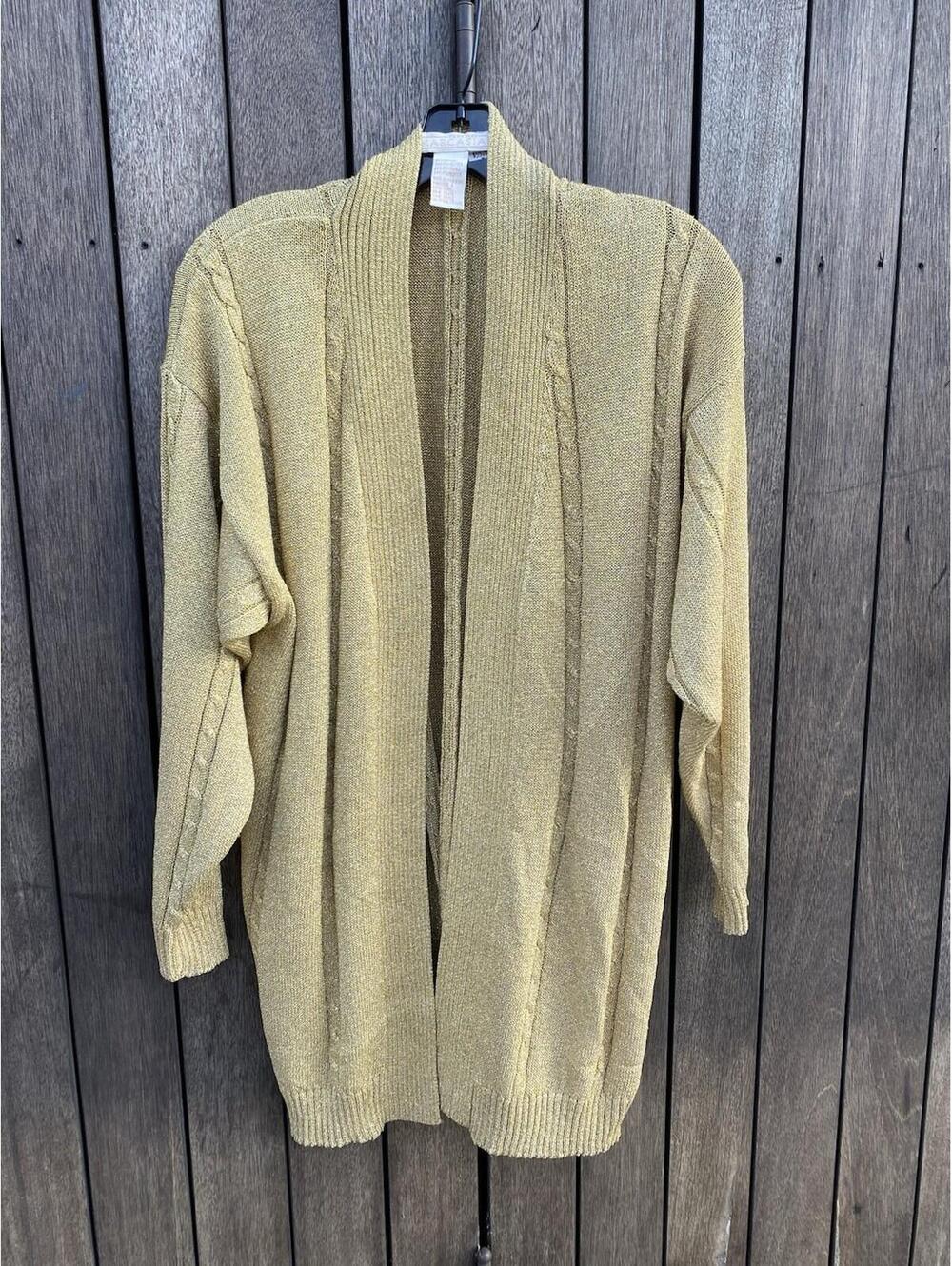 VTG 1980’s Mary Jane Marcasiano Sparkly GOLD Open-Front Cardigan Sweater Medium